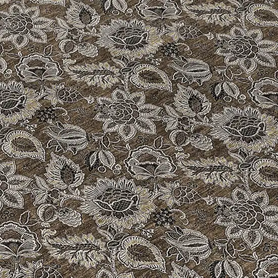 8' Chocolate And Charcoal Round Floral Washable Indoor Outdoor Area Rug Photo 9