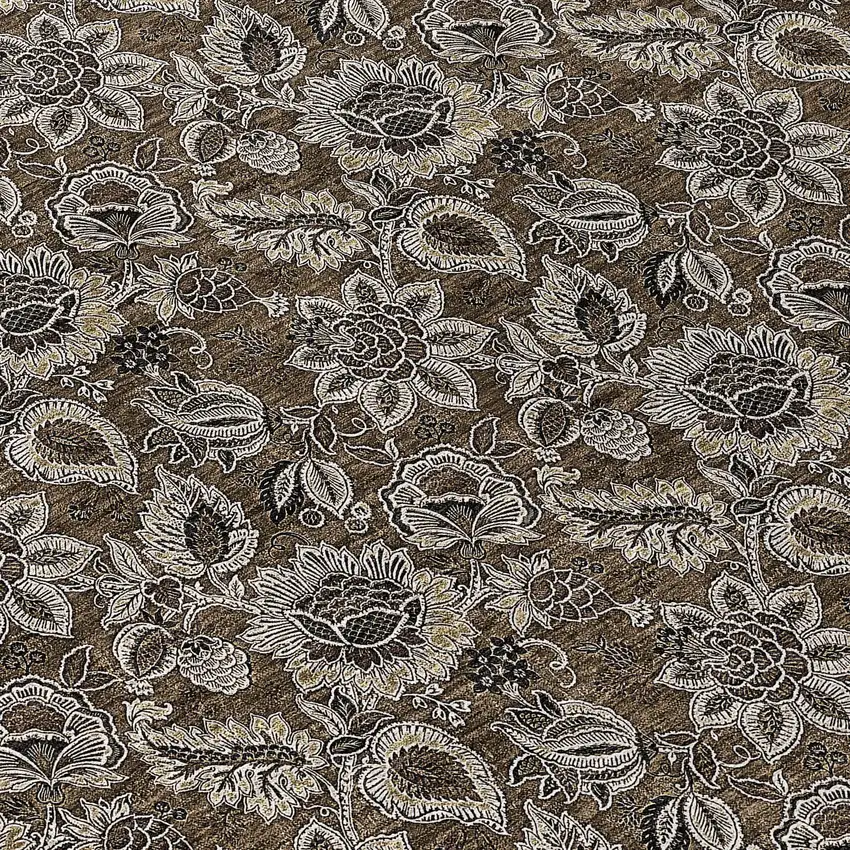 8' Chocolate And Charcoal Round Floral Washable Indoor Outdoor Area Rug Photo 9