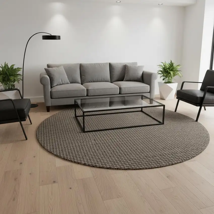 8' Chocolate And Coffee Houndstooth Washable Round Rug With UV Protection Photo 1