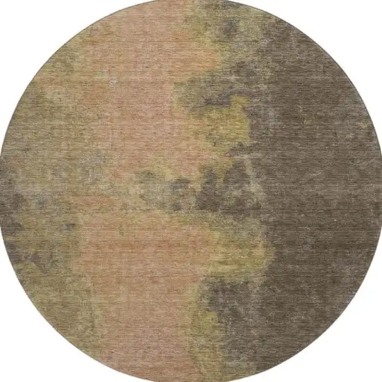 8' Chocolate And Copper Abstract Washable Round Rug With UV Protection Photo 2