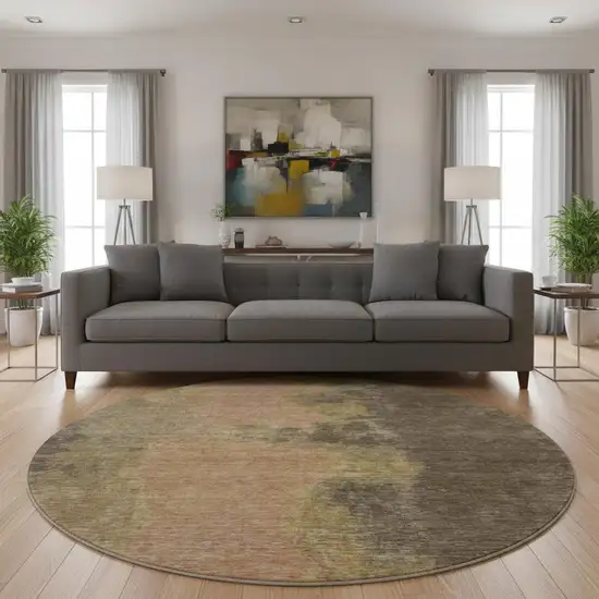 8' Chocolate And Copper Abstract Washable Round Rug With UV Protection Photo 2