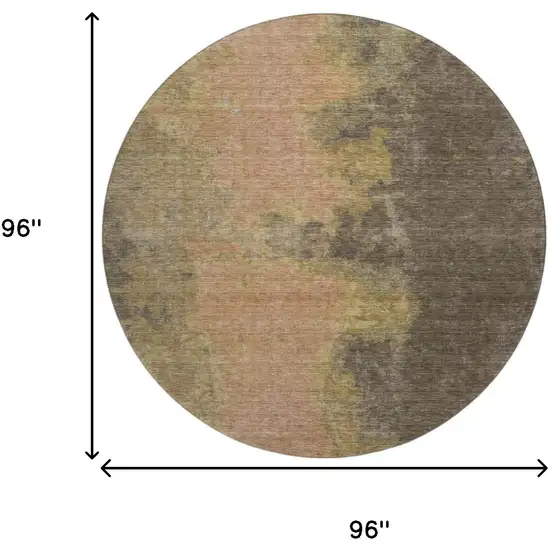 8' Chocolate And Copper Abstract Washable Round Rug With UV Protection Photo 9