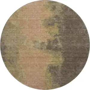 Photo of 8' Chocolate And Copper Abstract Washable Round Rug With UV Protection
