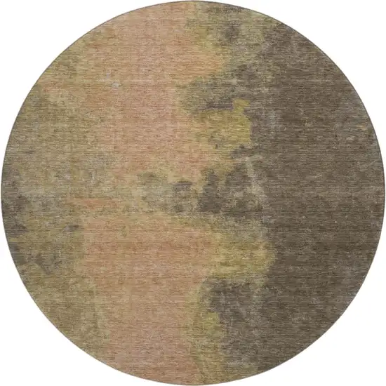 8' Chocolate And Copper Abstract Washable Round Rug With UV Protection Photo 1