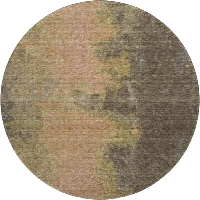 8' Chocolate And Copper Abstract Washable Round Rug With UV Protection Photo 1