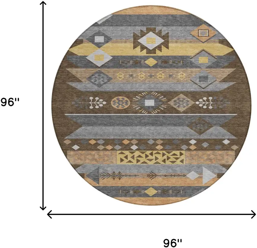 8' Chocolate And Copper Round Geometric Washable Indoor Outdoor Area Rug Photo 7