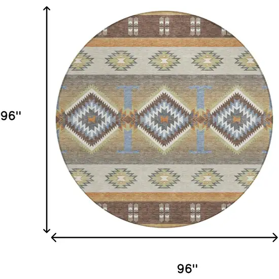 8' Chocolate And Copper Round Southwestern Washable Indoor Outdoor Area Rug Photo 8