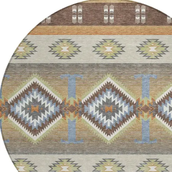8' Chocolate And Copper Round Southwestern Washable Indoor Outdoor Area Rug Photo 2