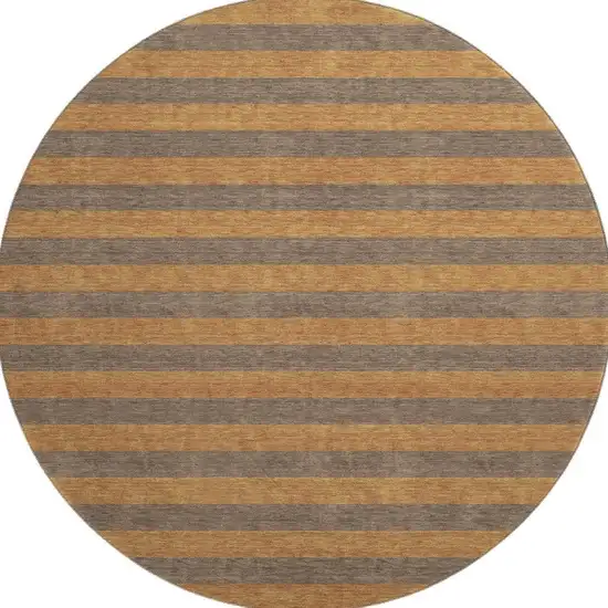 8' Chocolate And Copper Striped Washable Round Rug With UV Protection Photo 4