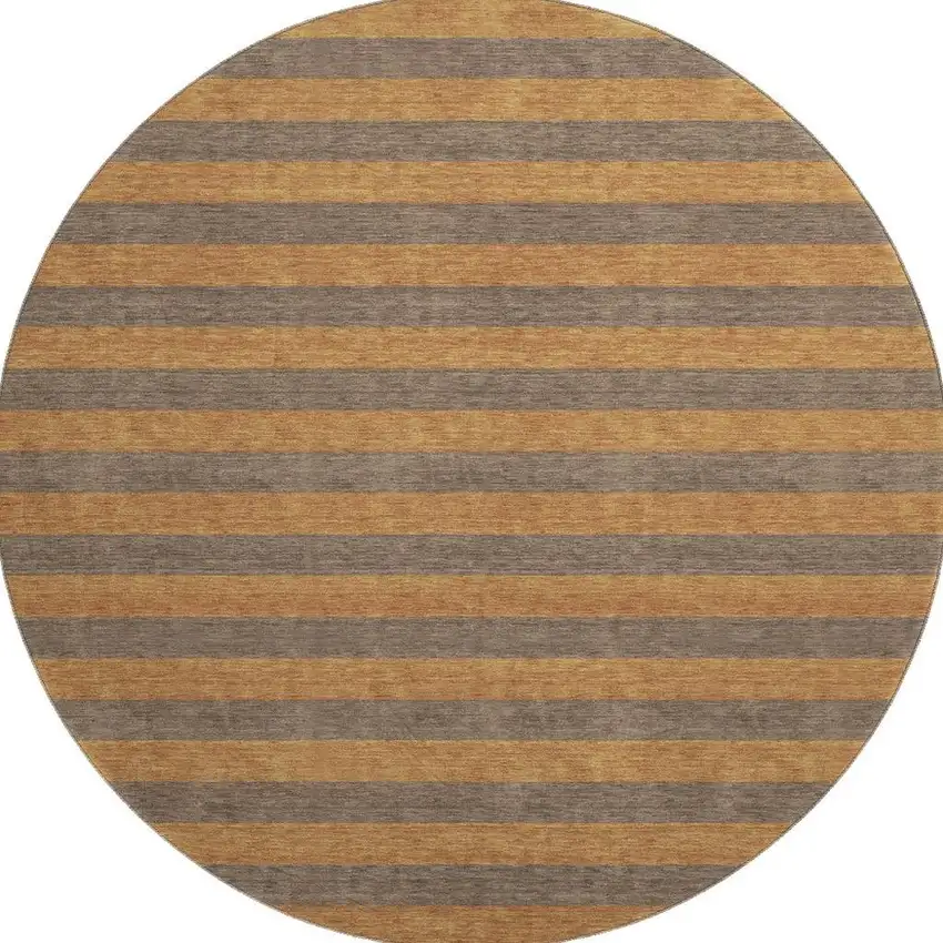 8' Chocolate And Copper Striped Washable Round Rug With UV Protection Photo 4