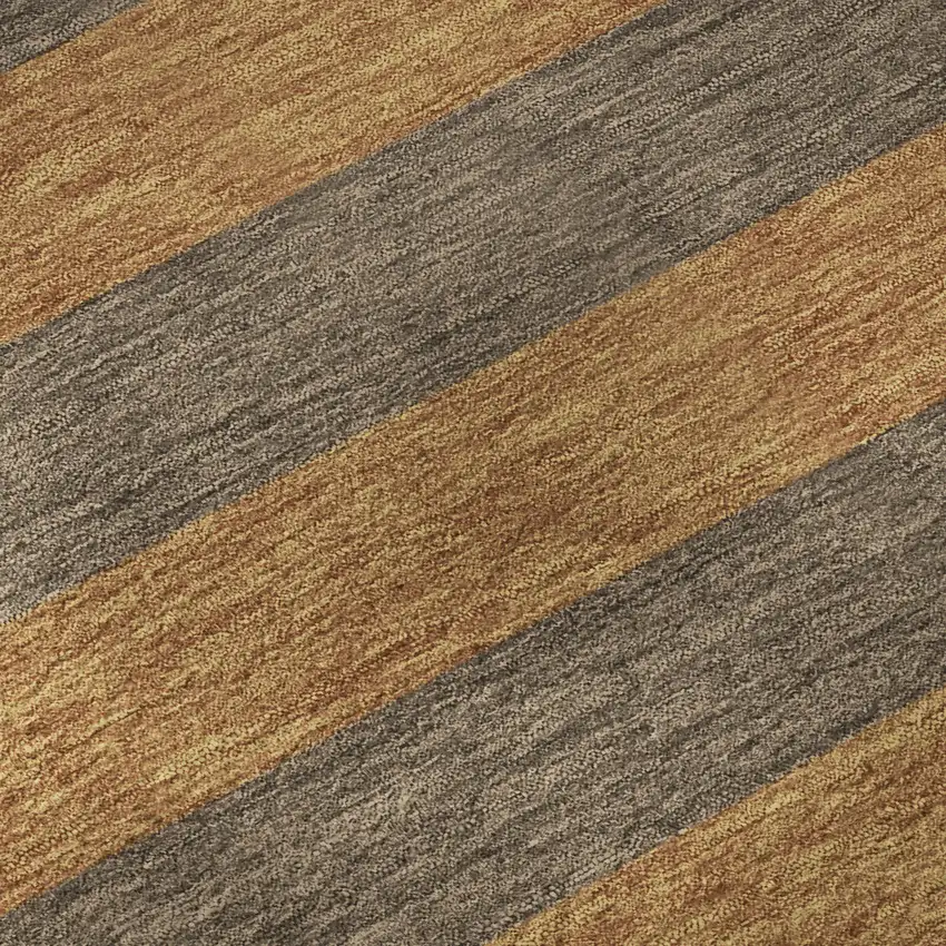 8' Chocolate And Copper Striped Washable Round Rug With UV Protection Photo 9