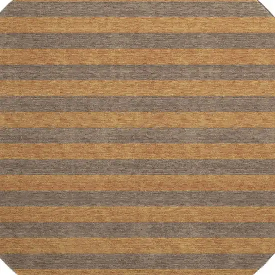 8' Chocolate And Copper Striped Washable Round Rug With UV Protection Photo 3