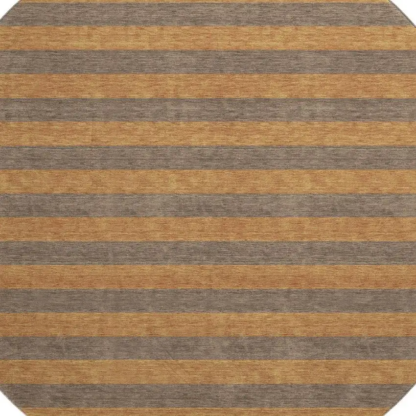 8' Chocolate And Copper Striped Washable Round Rug With UV Protection Photo 3