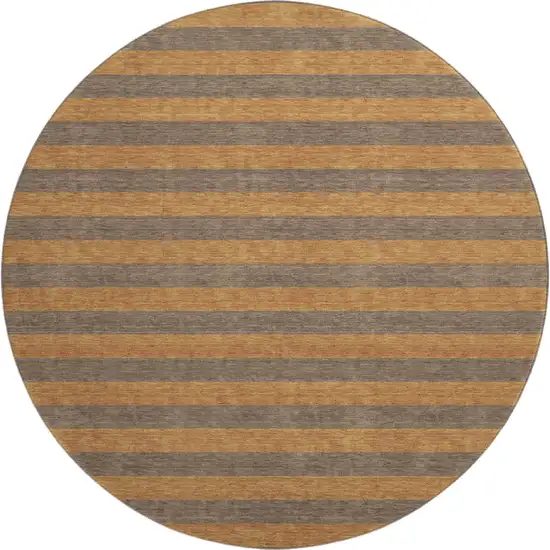 8' Chocolate And Copper Striped Washable Round Rug With UV Protection Photo 1