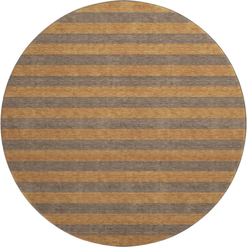 8' Chocolate And Copper Striped Washable Round Rug With UV Protection Photo 1