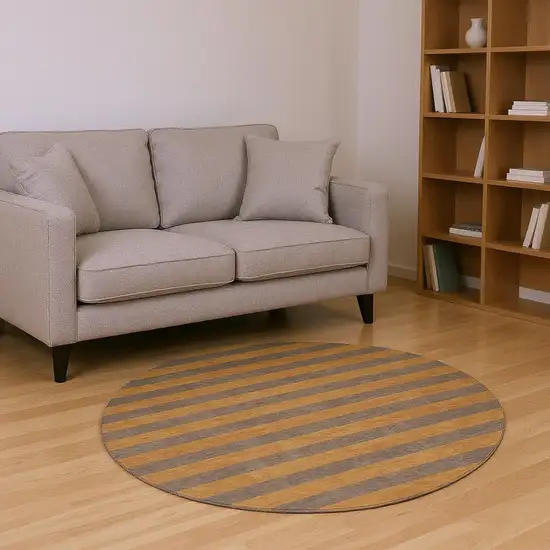 8' Chocolate And Copper Striped Washable Round Rug With UV Protection Photo 2