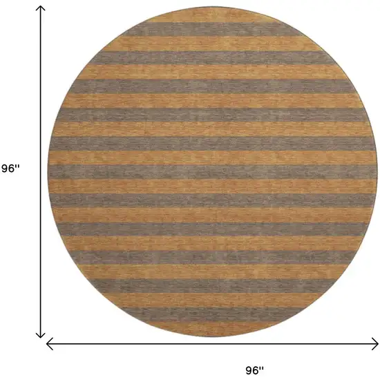 8' Chocolate And Copper Striped Washable Round Rug With UV Protection Photo 3