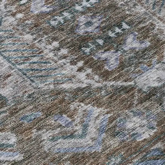 8' Chocolate And Denim Blue Round Medallion Washable Indoor Outdoor Area Rug Photo 9