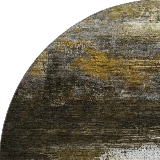 8' Chocolate And Gold Abstract Washable Round Rug With UV Protection Photo 3