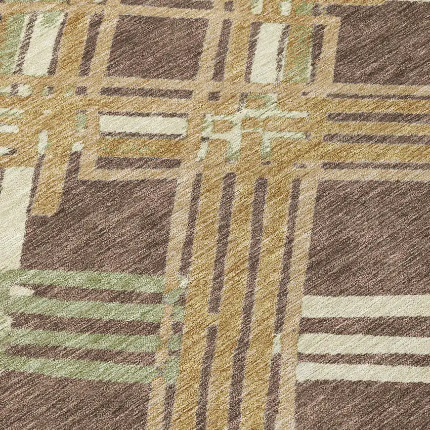 8' Chocolate And Gold Round Geometric Washable Indoor Outdoor Area Rug Photo 7