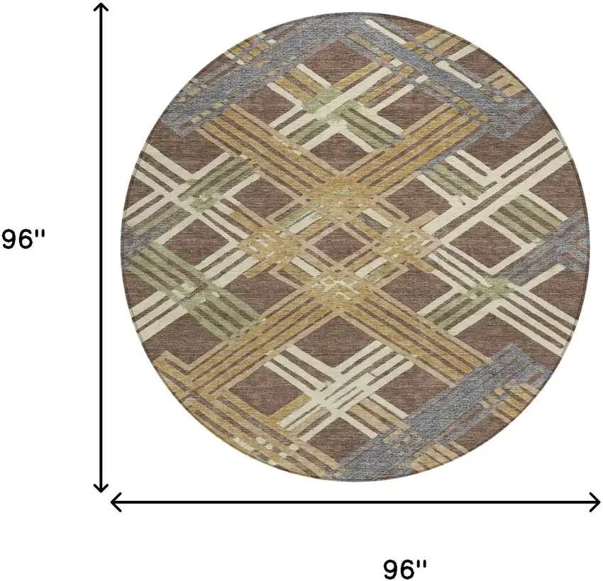 8' Chocolate And Gold Round Geometric Washable Indoor Outdoor Area Rug Photo 8