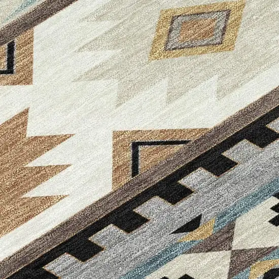 8' Chocolate And Gold Round Southwestern Washable Indoor Outdoor Area Rug Photo 2