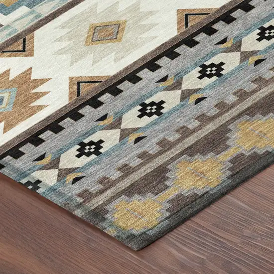 8' Chocolate And Gold Round Southwestern Washable Indoor Outdoor Area Rug Photo 1