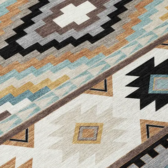 8' Chocolate And Gold Round Southwestern Washable Indoor Outdoor Area Rug Photo 7