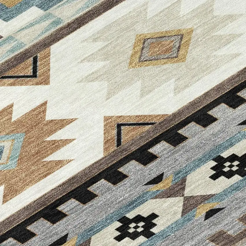 8' Chocolate And Gold Round Southwestern Washable Indoor Outdoor Area Rug Photo 3