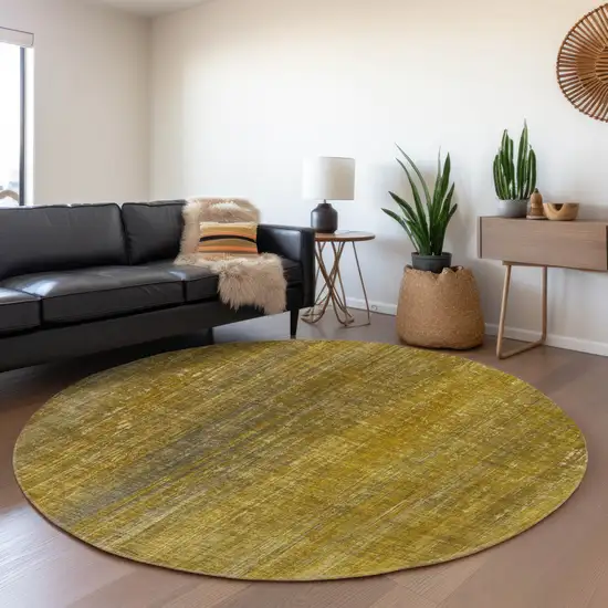 8' Chocolate And Gold Striped Washable Round Rug With UV Protection Photo 5