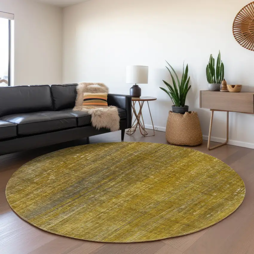 8' Chocolate And Gold Striped Washable Round Rug With UV Protection Photo 5