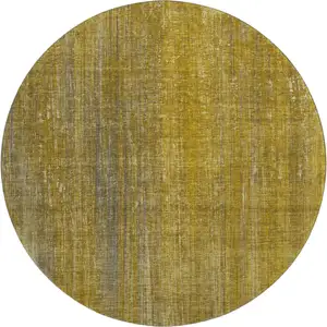 Photo of 8' Chocolate And Gold Striped Washable Round Rug With UV Protection