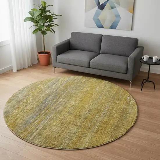 8' Chocolate And Gold Striped Washable Round Rug With UV Protection Photo 2