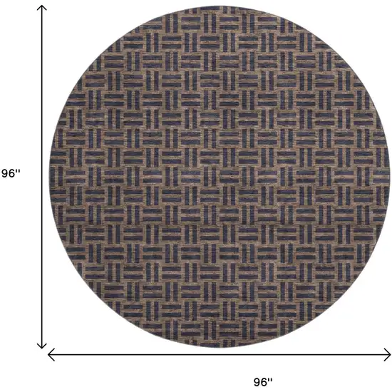 8' Chocolate And Gray Abstract Geometric Washable Round Rug With UV Protection Photo 9