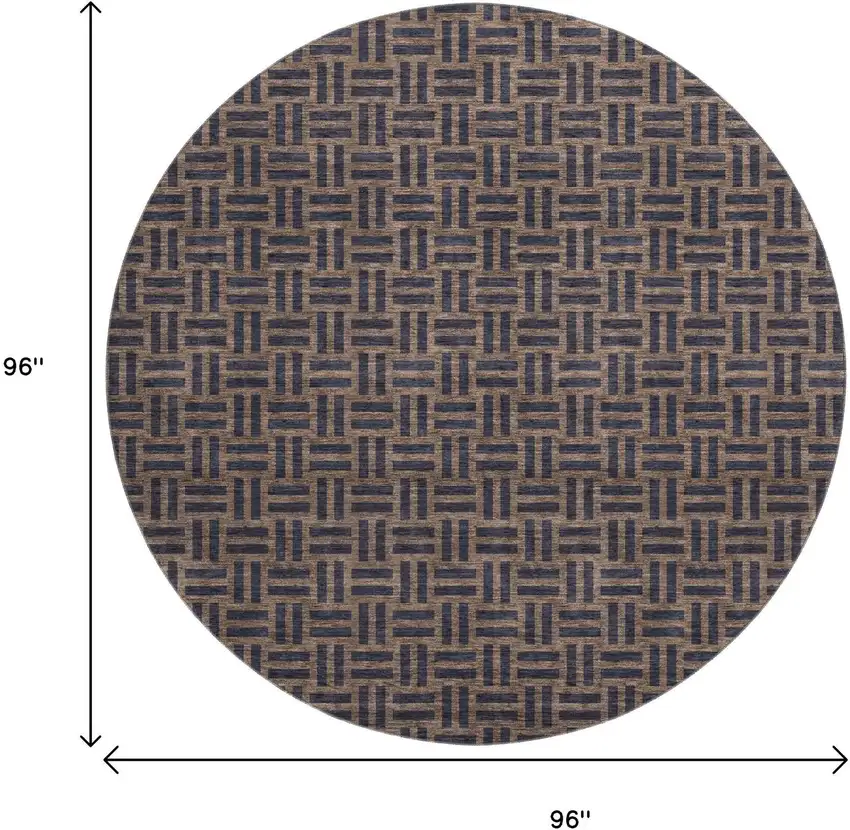 8' Chocolate And Gray Abstract Geometric Washable Round Rug With UV Protection Photo 9