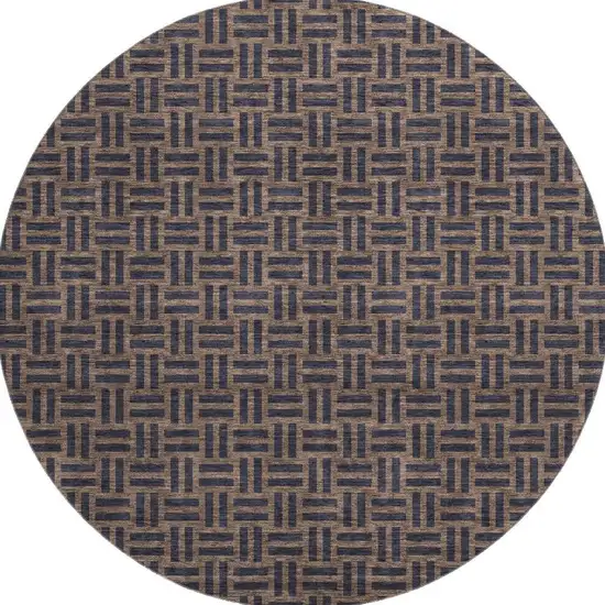 8' Chocolate And Gray Abstract Geometric Washable Round Rug With UV Protection Photo 4