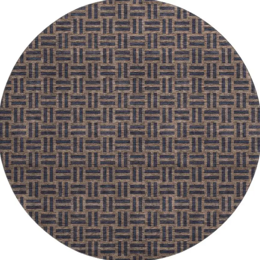 8' Chocolate And Gray Abstract Geometric Washable Round Rug With UV Protection Photo 4
