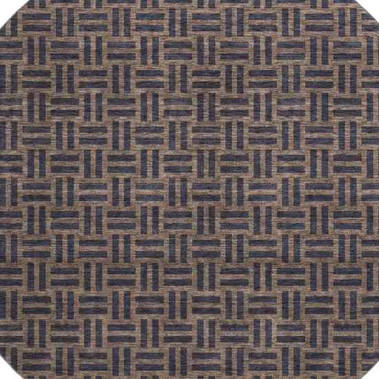 8' Chocolate And Gray Abstract Geometric Washable Round Rug With UV Protection Photo 2