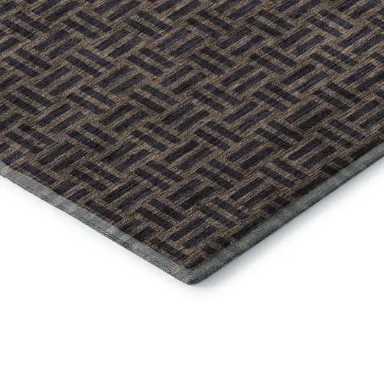 8' Chocolate And Gray Abstract Geometric Washable Round Rug With UV Protection Photo 6