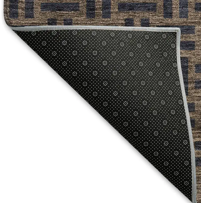 8' Chocolate And Gray Abstract Geometric Washable Round Rug With UV Protection Photo 5