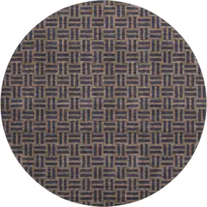 Photo of 8' Chocolate And Gray Abstract Geometric Washable Round Rug With UV Protection