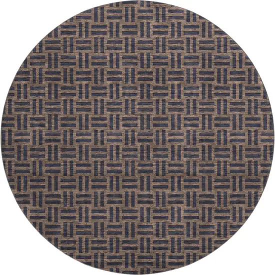 8' Chocolate And Gray Abstract Geometric Washable Round Rug With UV Protection Photo 1
