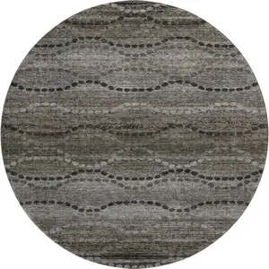 Photo of 8' Chocolate And Gray Abstract Geometric Washable Round Rug With UV Protection