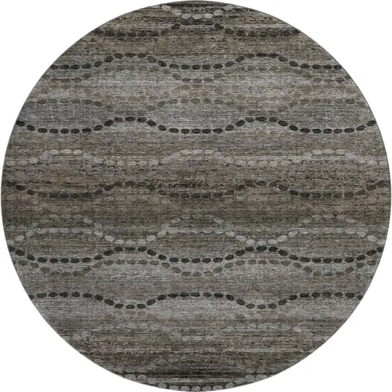 8' Chocolate And Gray Abstract Geometric Washable Round Rug With UV Protection Photo 1