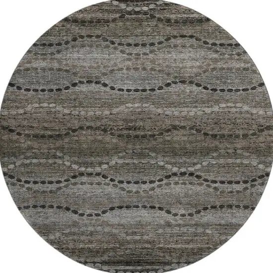8' Chocolate And Gray Abstract Geometric Washable Round Rug With UV Protection Photo 4