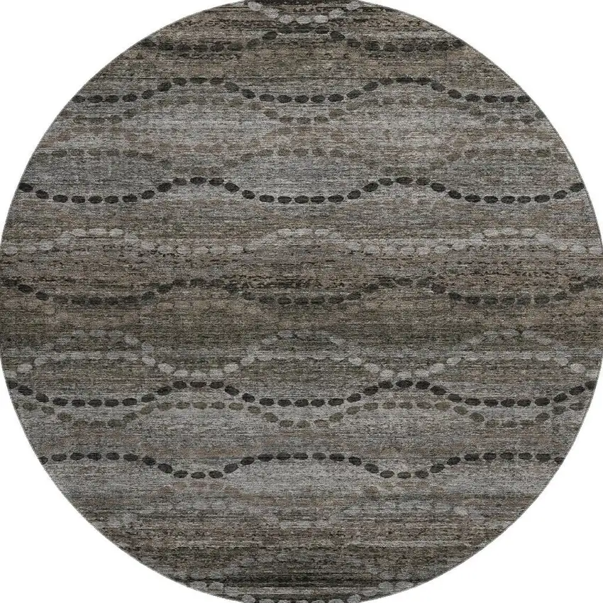 8' Chocolate And Gray Abstract Geometric Washable Round Rug With UV Protection Photo 4