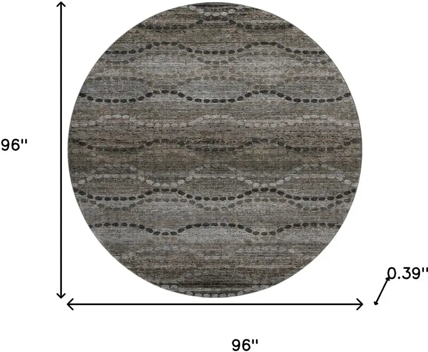 8' Chocolate And Gray Abstract Geometric Washable Round Rug With UV Protection Photo 8