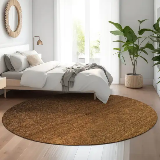 8' Chocolate And Gray Ombre Washable Round Rug With UV Protection Photo 5