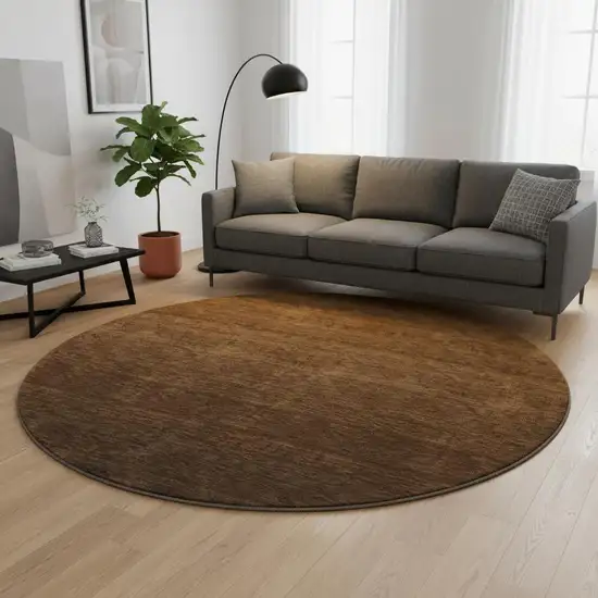 8' Chocolate And Gray Ombre Washable Round Rug With UV Protection Photo 2
