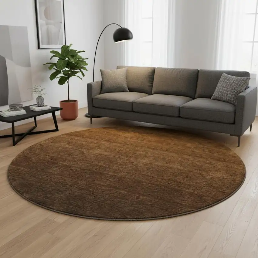 8' Chocolate And Gray Ombre Washable Round Rug With UV Protection Photo 2